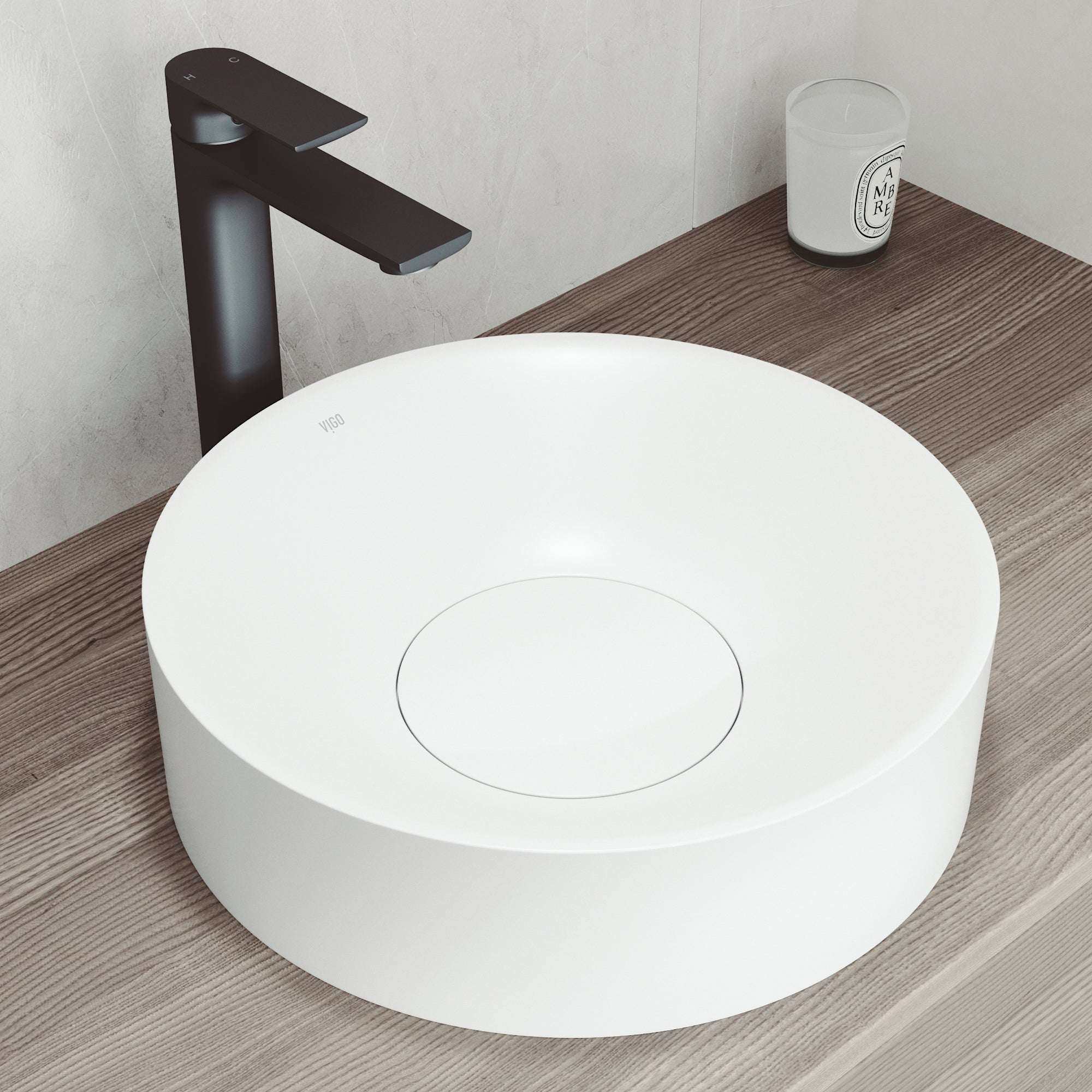 Elan Modern White Matte Stone™ 16 in. Round Vessel Bathroom Sink view 2