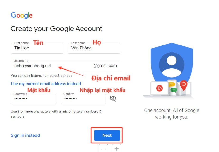 Cách tạo tài khoản Gmail