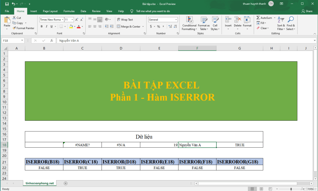 Bài tập hướng dẫn sử dụng hàm iserror trong excel