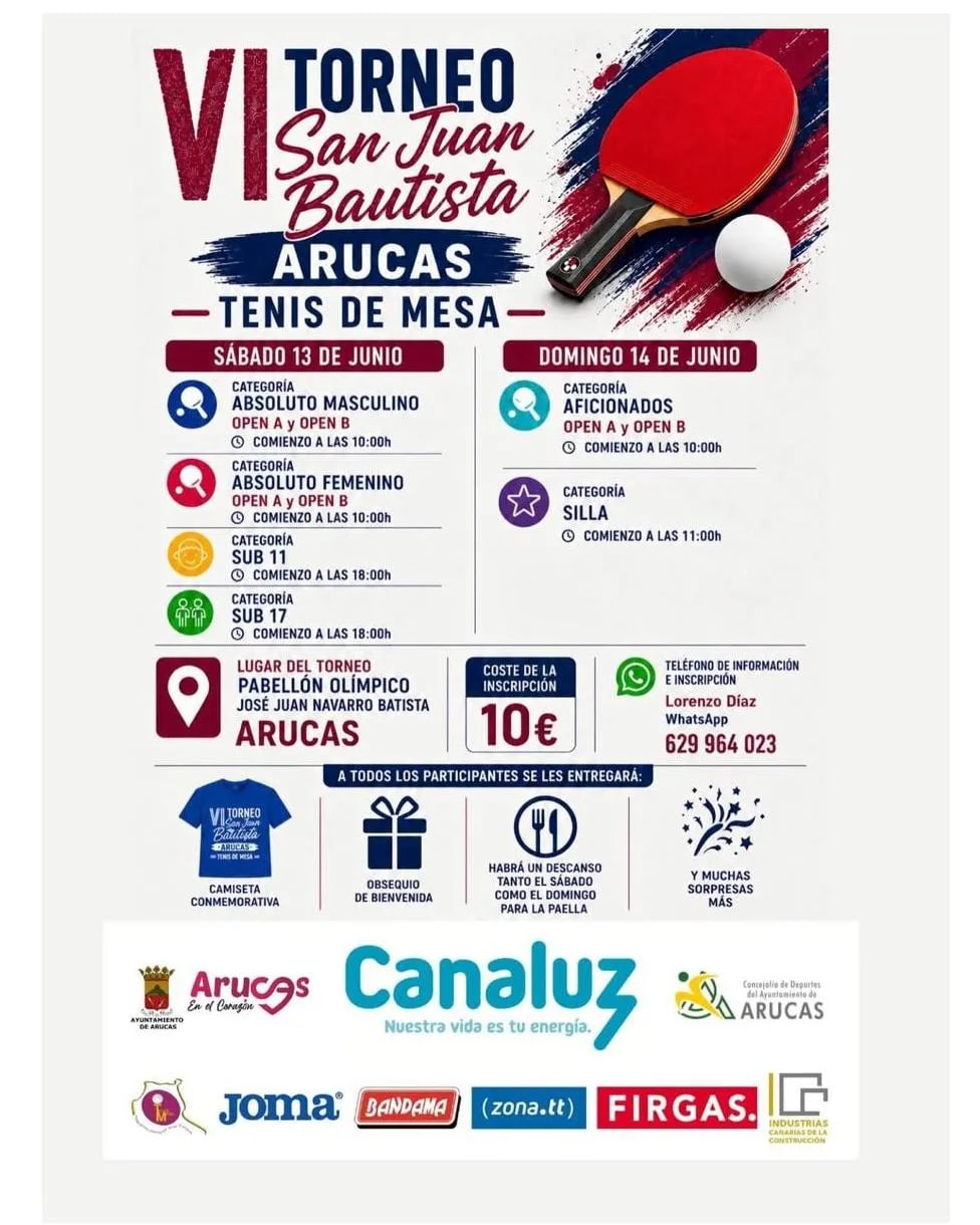 Imagen del evento Deporte  VI Torneo San Juan Bautista de Tenis de Mesa junio-2026