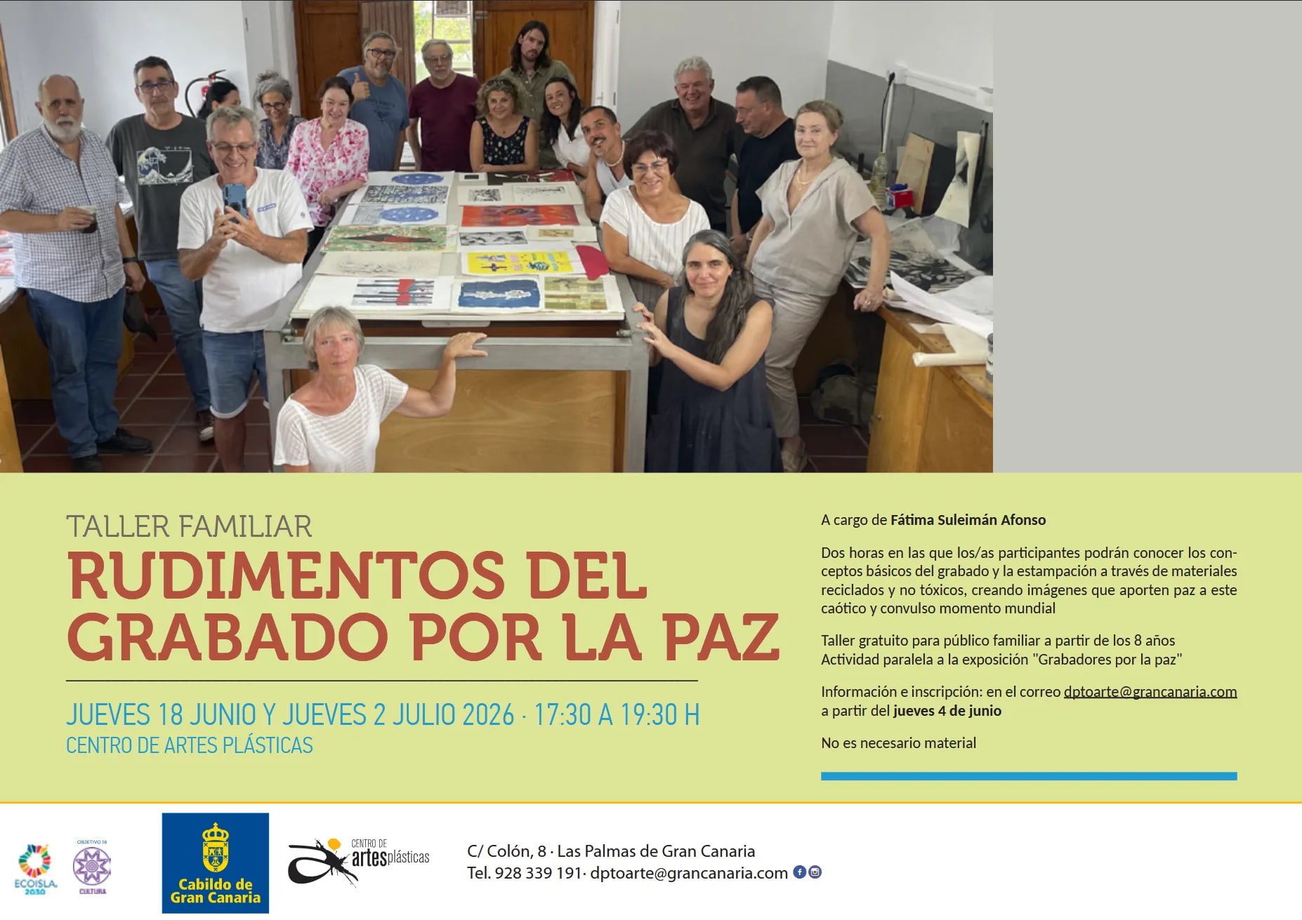Imagen del evento Taller  Rudimentos del grabado por la paz julio-2026