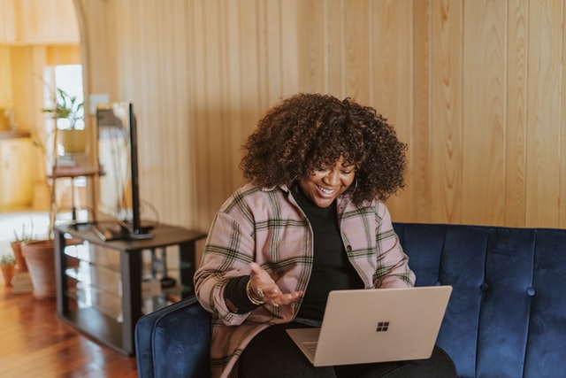 woman working home on computer