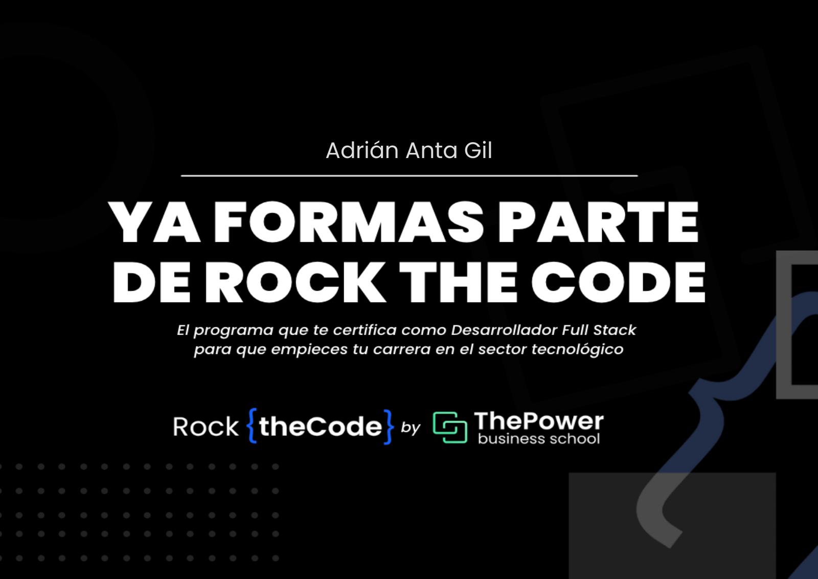 Certificate from RockTheCode by ThePower business school