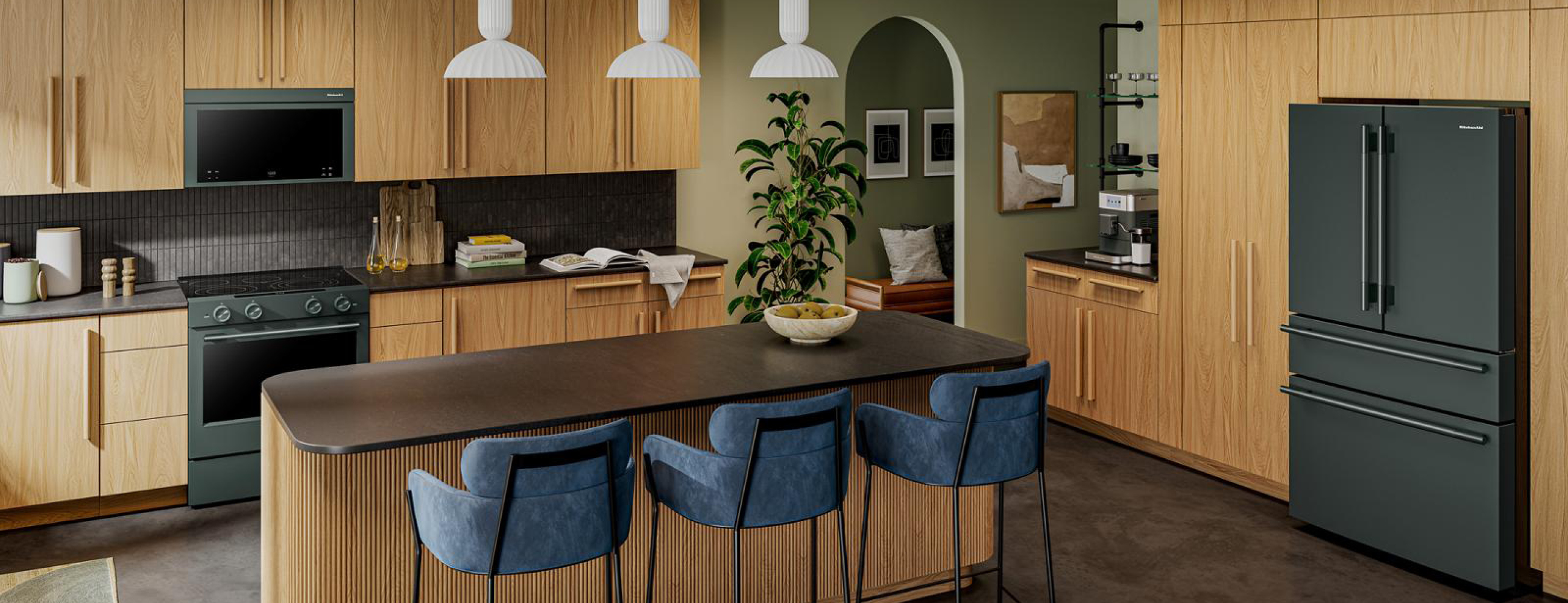KitchenAid Juniper appliances in a modern kitchen