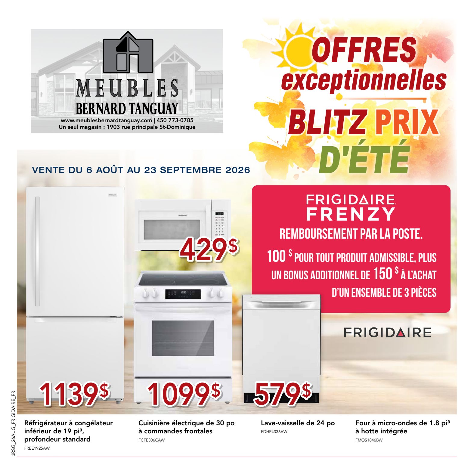 Dépliant promotionnel Bernard Tanguay Frigidaire