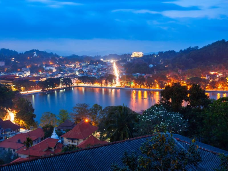Panoramic view of Kandy at night