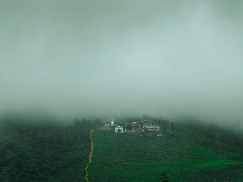 Mist covered hills and the town