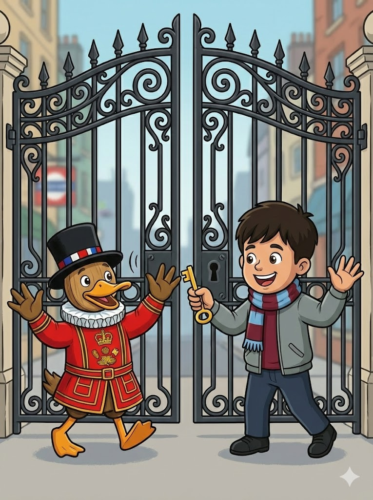 Leo and Duckie unlock the gate