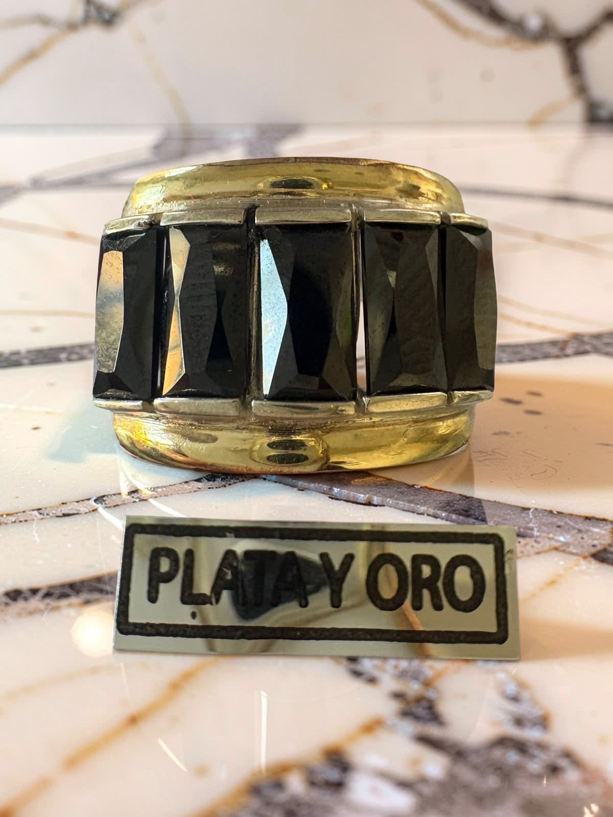 Anillo Plata Oro y Ónix 