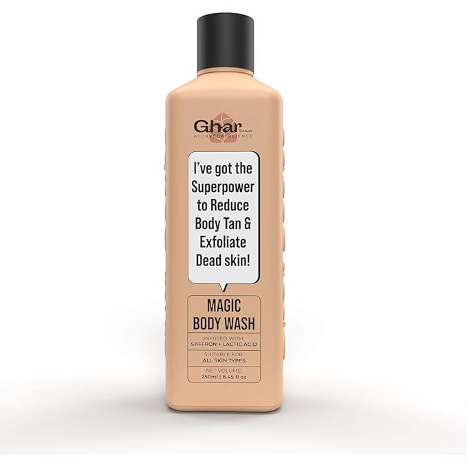 Ghar Soaps Magic De-Tan body wash for tan removal | Exfoliating Body Wash with Saffron, Lactic Acid & Niacinamide | Detan body wash | Removes Tan & Evens Skin Tone | Paraben & SLS Free