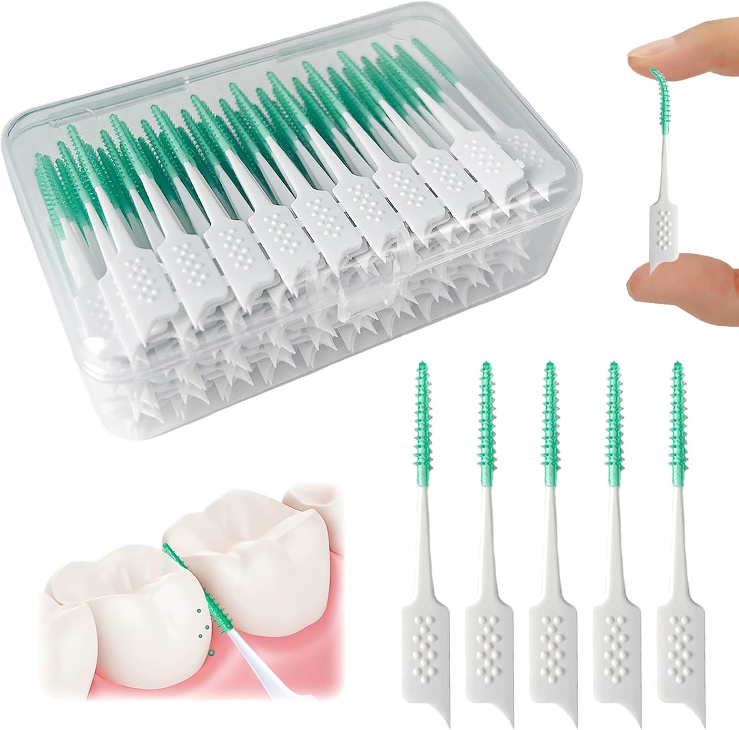 Street27 160 Pcs Interdental Manual Adult Brush Ultra Tight Bristles Tooth Flossing Head Oral Dental Hygiene Brush Tooth Pick Flosser Toothpick Sticks (Green, 160Pcs)