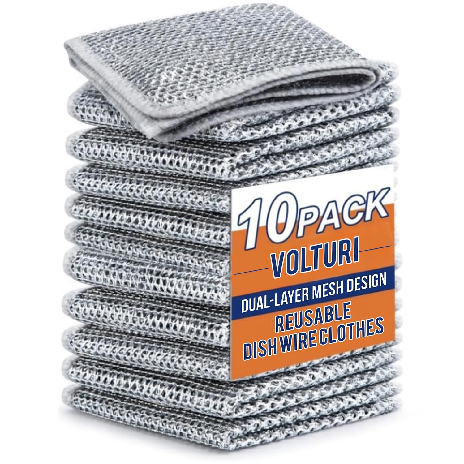 VOLTURI Wire Dish Cloth Stainless-Steel Steel Scrubber, Pack of 10 Non Scratch, Multipurpose, for Utensils Cleaning, for Washing Dishes, Wet and Dry Cleaning, Dish Wash Scrubber, Sinks, Counters