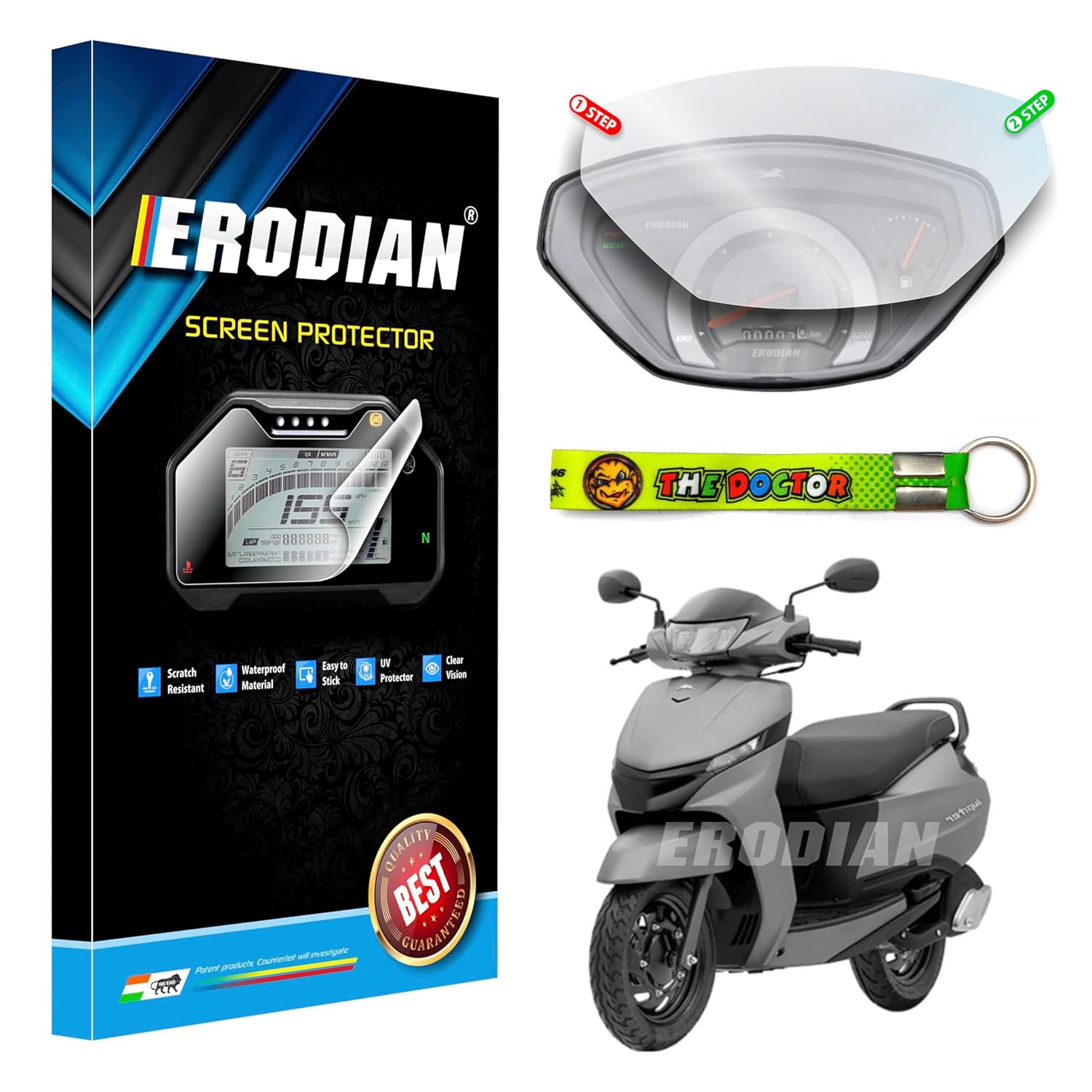 ERODIAN Meter Display Screen Protector, Meter Guard For TVS Jupiter 113 Base Model Bikes | Water Resistant | Scratch Resistant | HD Clear Vision (1-Free Random 6 inch Keychain)