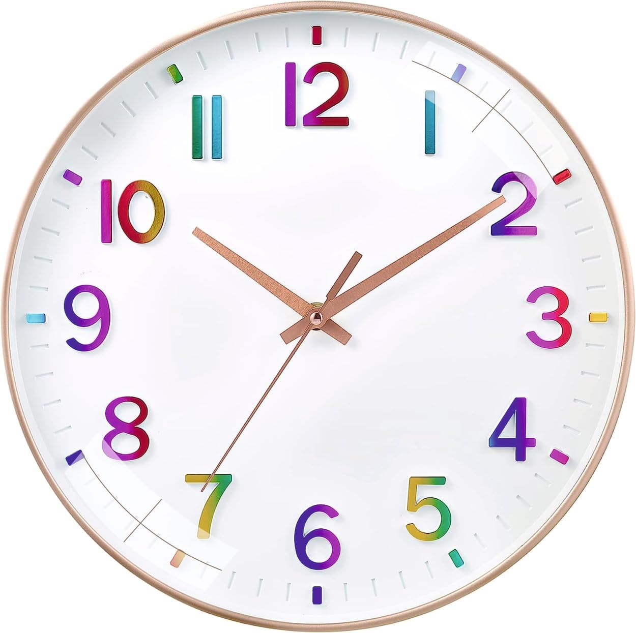 TEKCOOL Plastic Digital Wall Clock 12" Silent Quartz Decorative Latest Non-Ticking Classic Clock Battery Operated Round Easy to Read for Room/Home/Kitchen/Bedroom/Office/School (Rainbow)., White