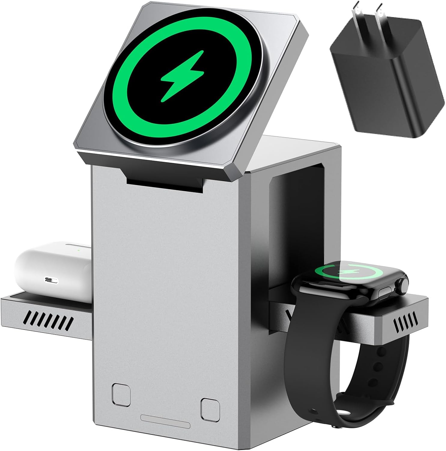 25W 3 in 1 Charging Station for Apple Devices,Auto Open/Close Mag-Safe Wireless Charging Stand Cube,Travel Wireless Charger Dock for iPhone 16/15/14Series...