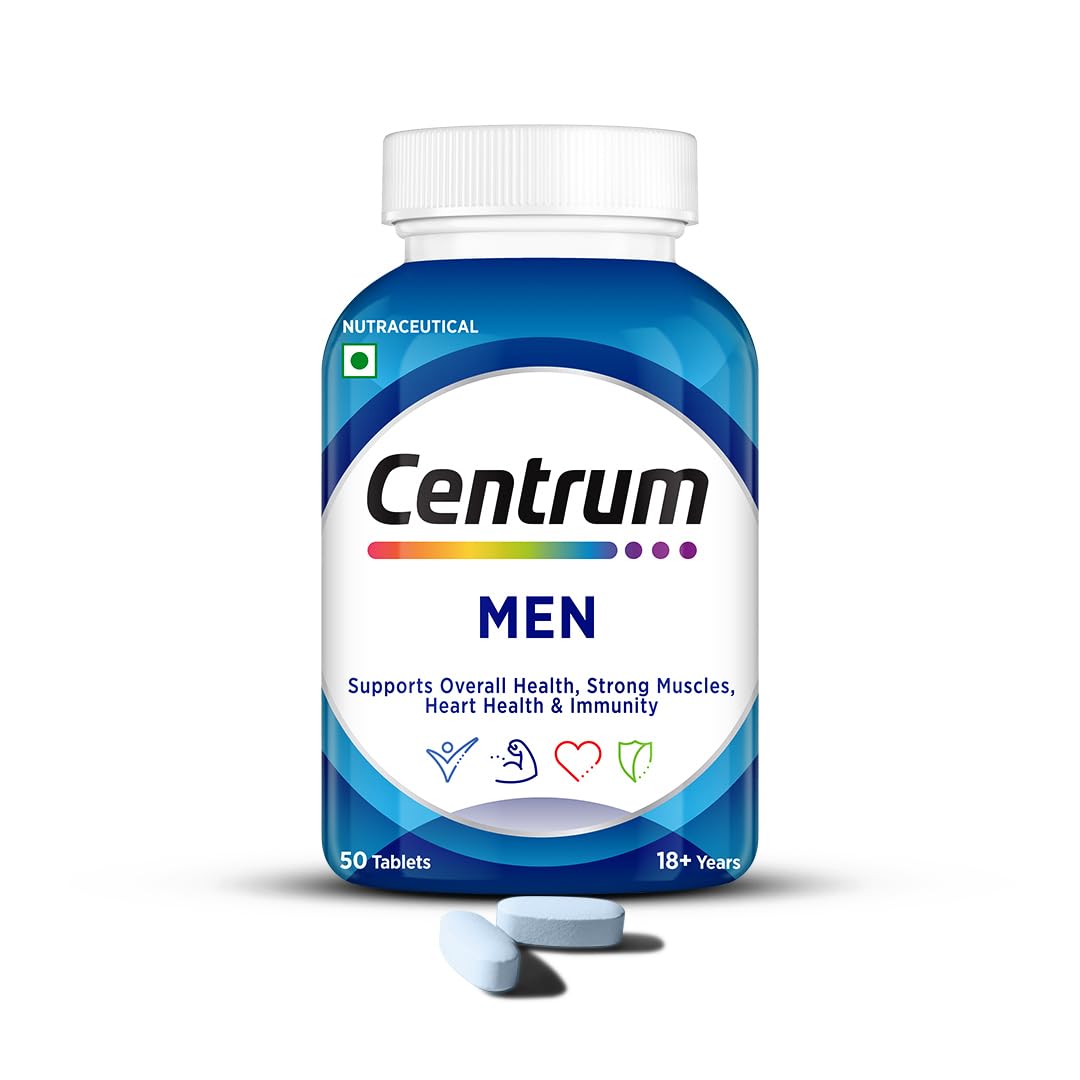 Centrum Men - Multivitamin Tablet for Men | With 23 Vital Nutrients including Zinc, Magnesium, Vitamin B, C, D, Calcium for Energy, Immunity, Muscles and Overall Health | Veg - 50 tablets