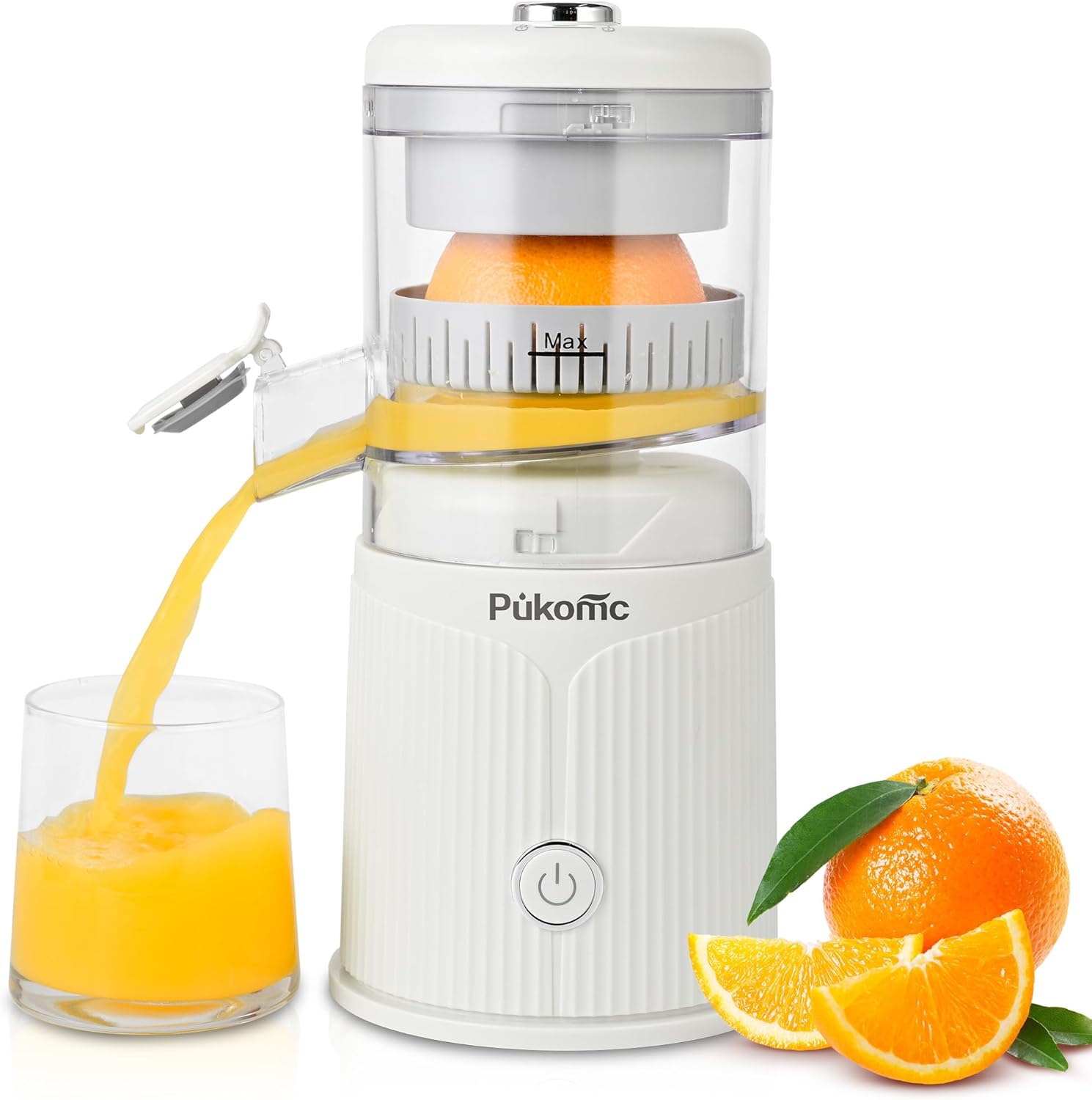 Pukomc Electric Citrus Juicer, Portable Rechargeable Orange squeezer and Lemon Juicer with USB-C, Easy to Clean,White Machine