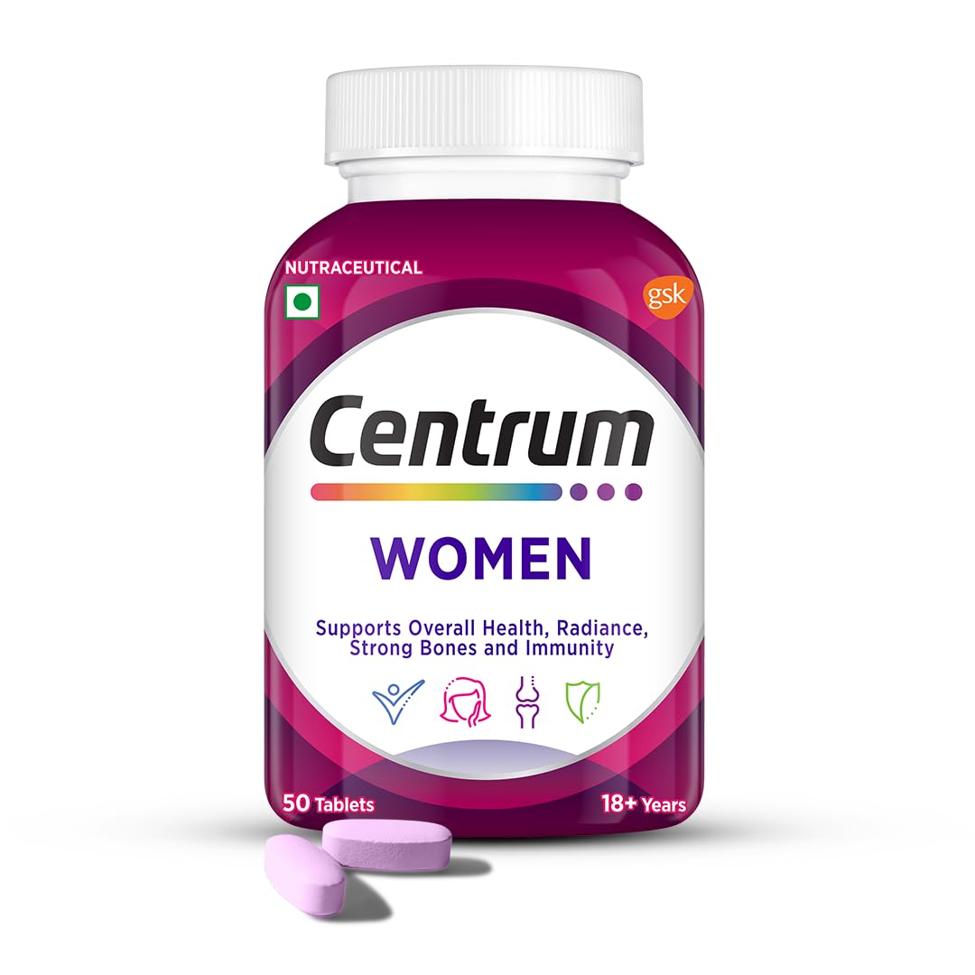 Centrum Women -Multivitamin Tablet for Women|With 23 Vital Nutrients including Zinc,Magnesium,Vitamin B,C,D, Calcium for Energy, Immunity,Radiance,Strong Bones and Overall Health|Veg - 50 tablets
