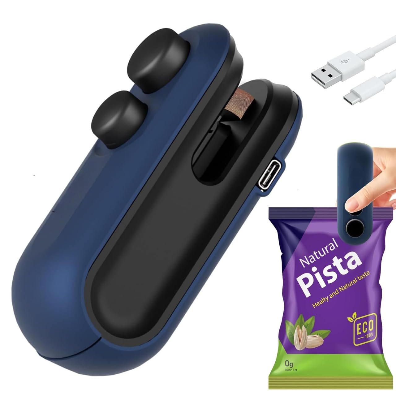 TEKCOOL Portable Mini Sealing Machine, Handheld Packet Sealer for Food, Snacks, Chips, Fresh Storage, Plastic Bags Sealing Machine, 1 YEAR Warranty (Blue)