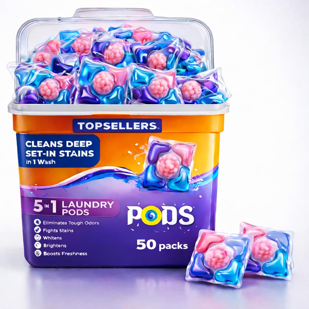5-in-1 Magic Laundry Detergent Pods Pro | Tough Stain Remover for Top & Front Load Washing Machines | Floral Fresh Fragrance | Eco-Friendly Dissolvable Pods | 1 Pod = 1 Wash (5–7kg Load) (PACK OF 50)