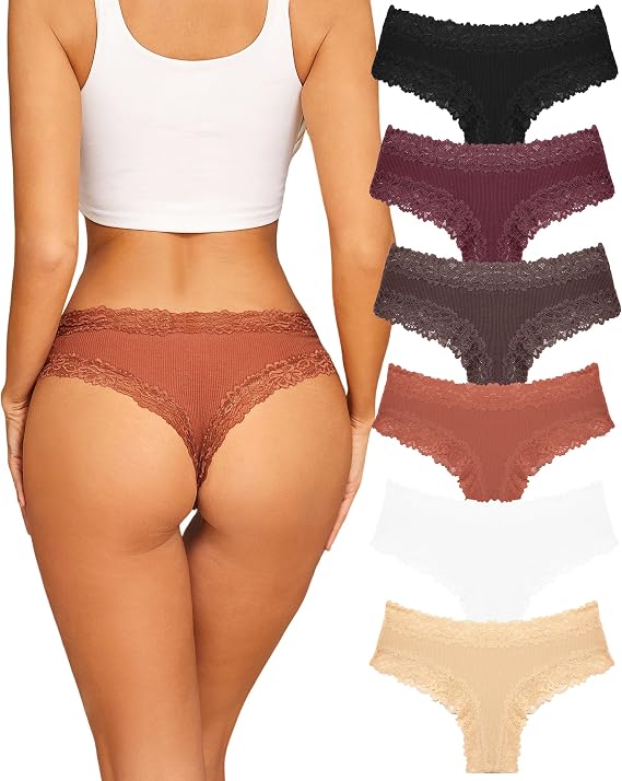 Womens Cotton Underwear Sexy Lace Brazilian Panties Soft Bikini Ladies Pack | Sth Big Soft Breathable Cotton Thongs Ladies Bikini,Lingerie for Women Ladies Girls,Women