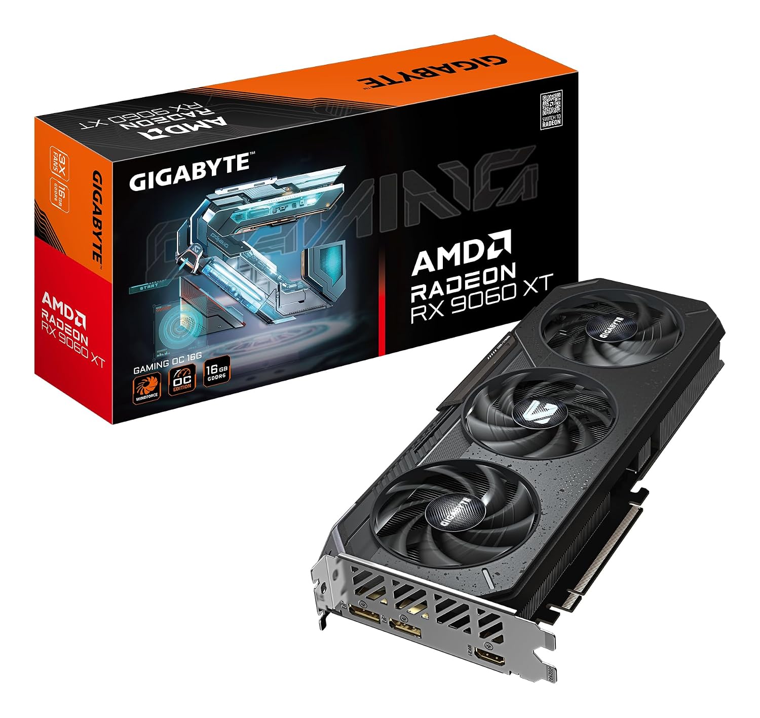 Gigabyte Radeon RX 9060 XT Gaming OC 16G Graphics Card - 16GB GDDR6, 128bit, PCI-E 5.0, 3320 MHz Core Clock, 2 x DisplayPort, 1 x HDMI, GV-R9060XTGAMING OC-16GD