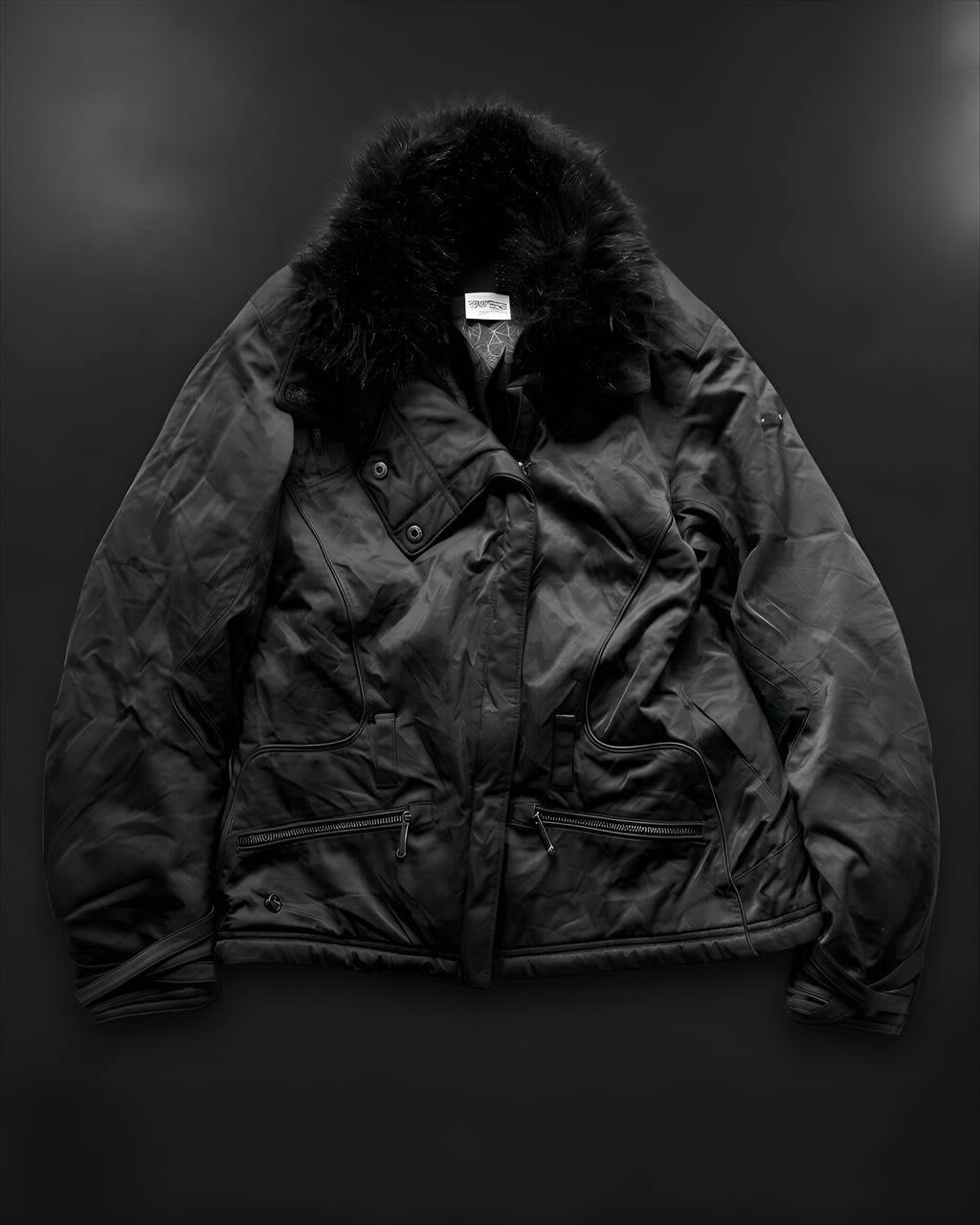 Black Bomber Jacket with Fur Collar