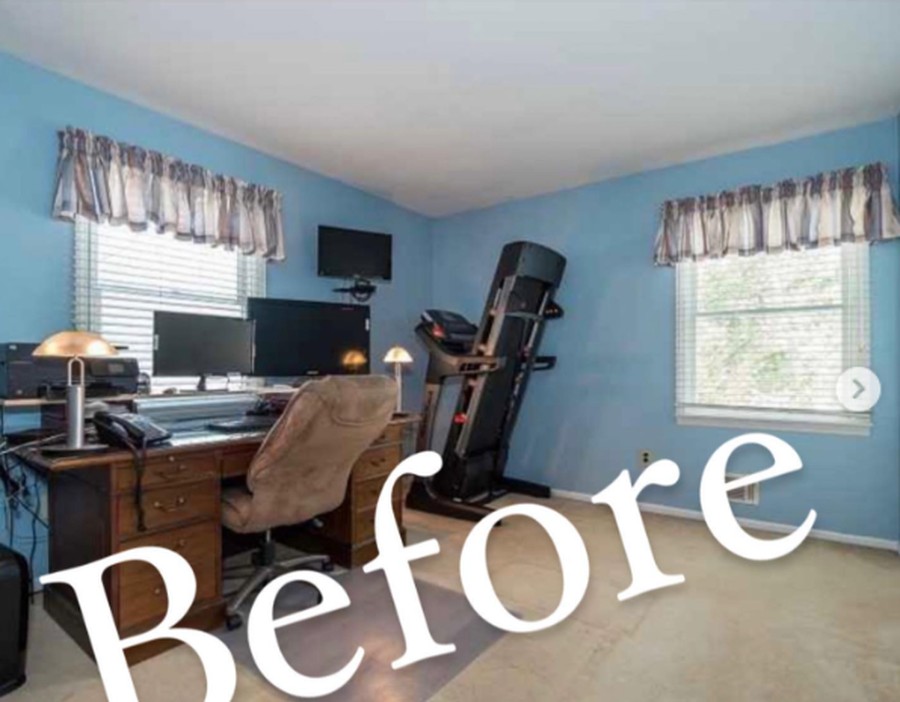 Home office and gym setup before the room was converted