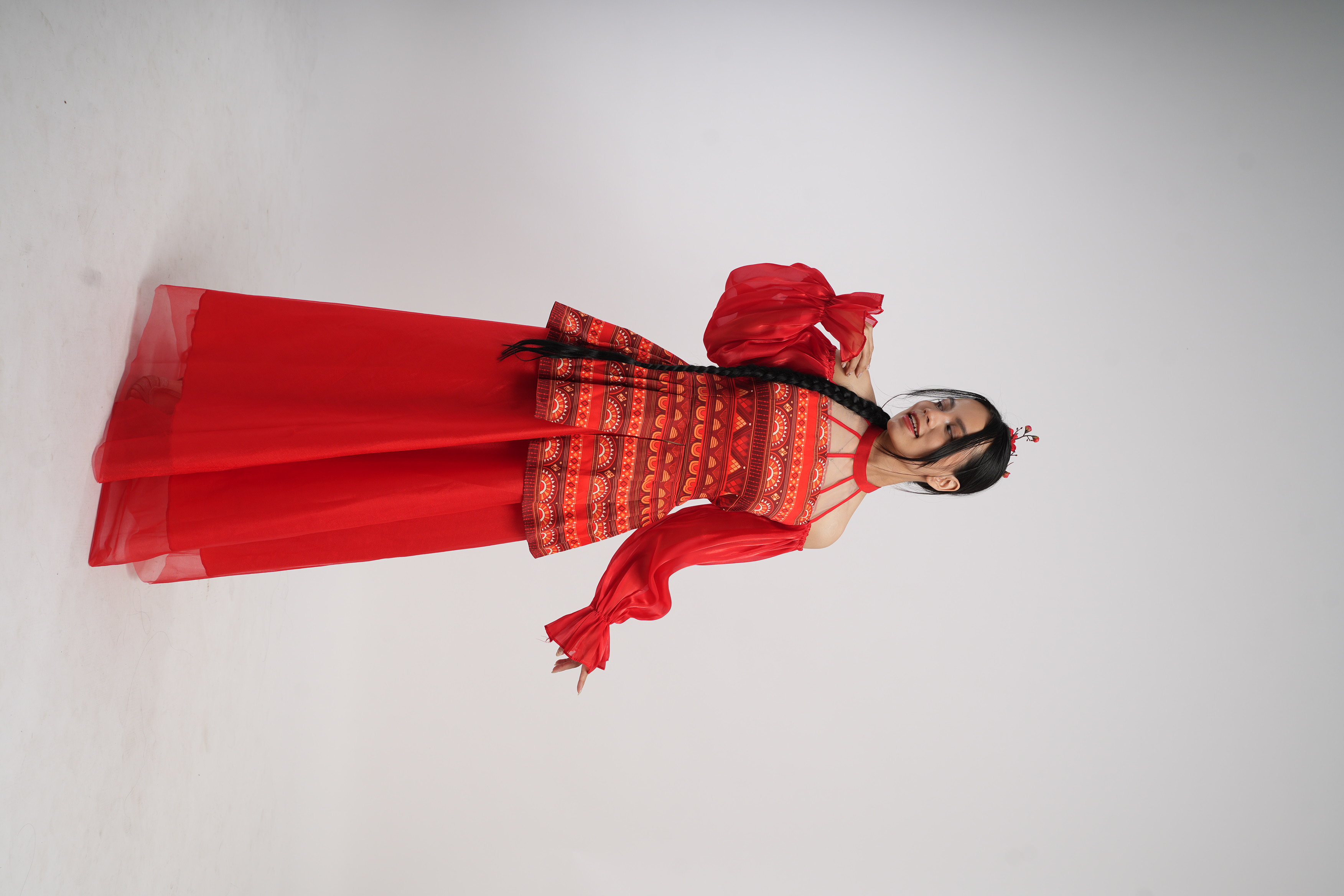 Váy Yếm đỏ tay voan