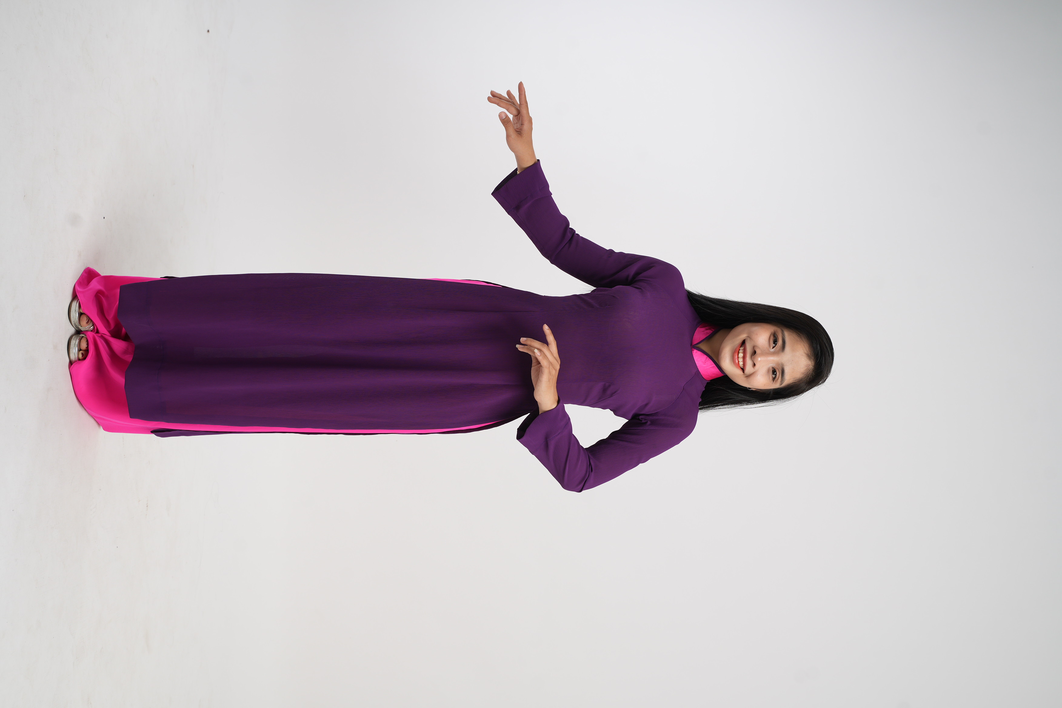 Áo dài nữ tím phối hồng