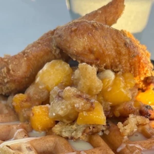 Peach Cobbler Waffle and Chicken