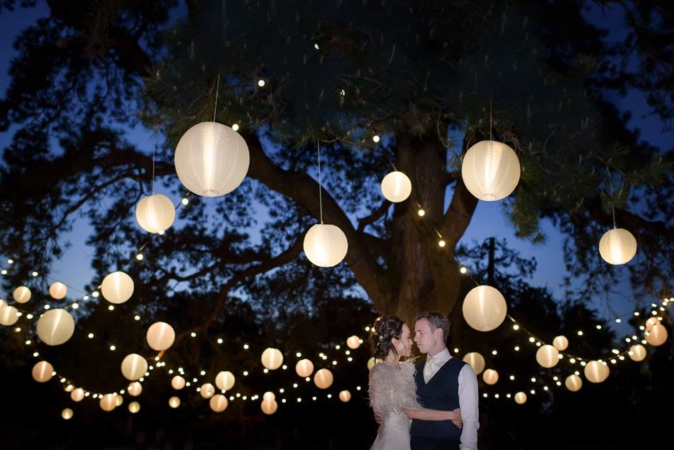 Wedding tree lighting creating a magical outdoor atmosphere