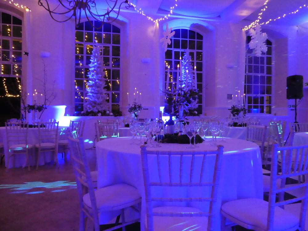 Kilver Court venue with elegant Christmas party lighting and sophisticated holiday decorations