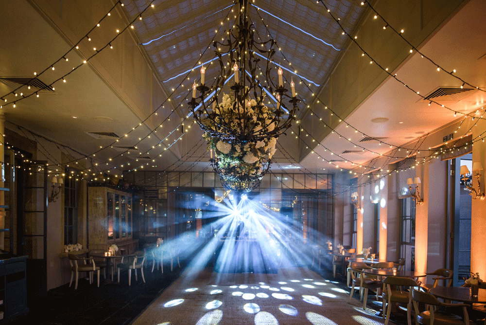 Fairy light canopy at Babington House Orangery