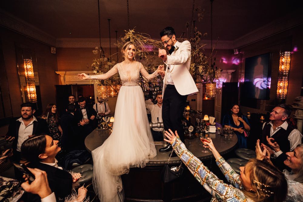 Professional DJ setup by DJ Nige at Babington House with custom lighting, professional sound equipment and atmospheric wedding entertainment