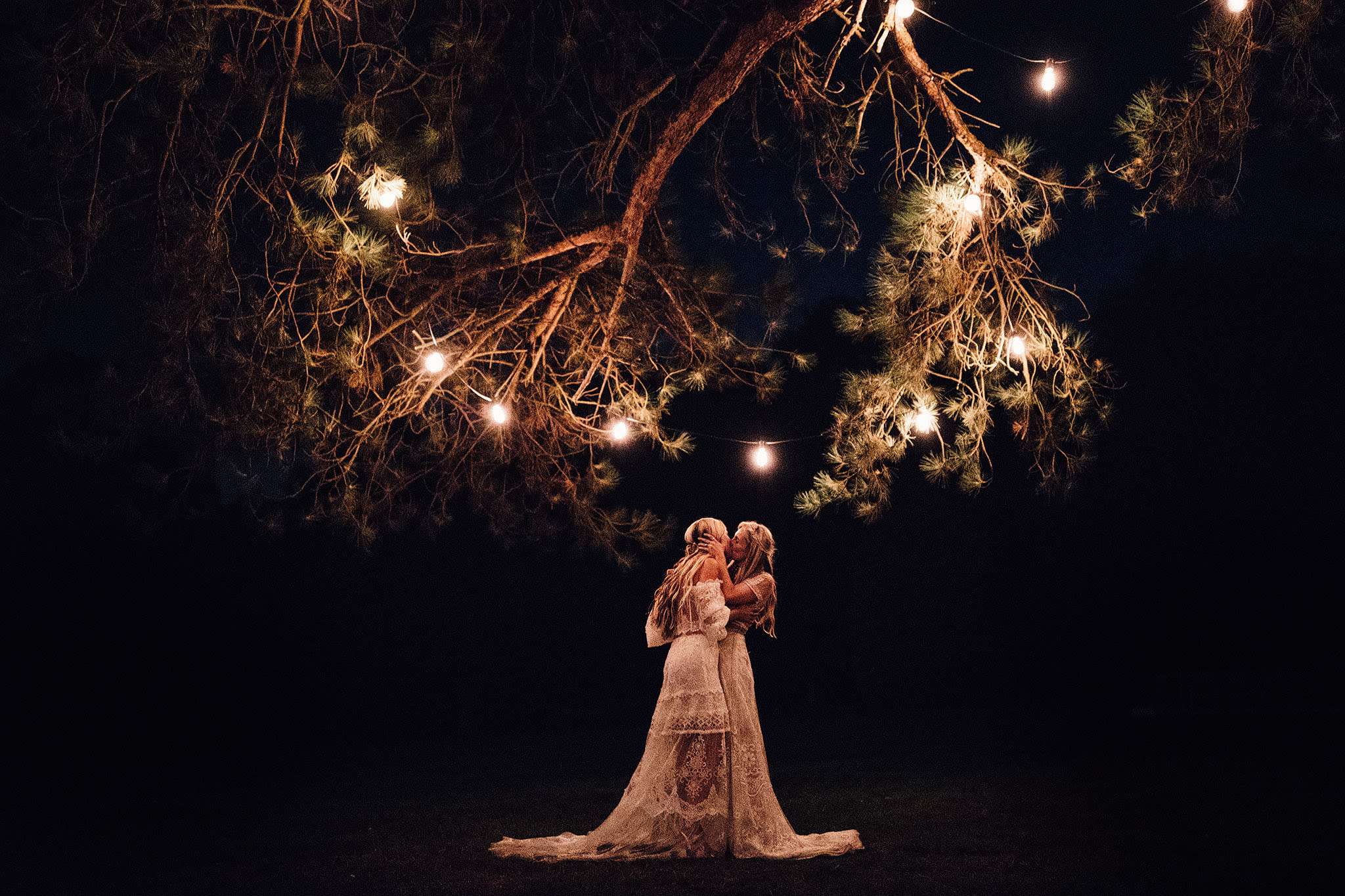 Jade and Emma's wedding with beautiful fairy light installations and romantic wedding lighting design creating a magical atmosphere