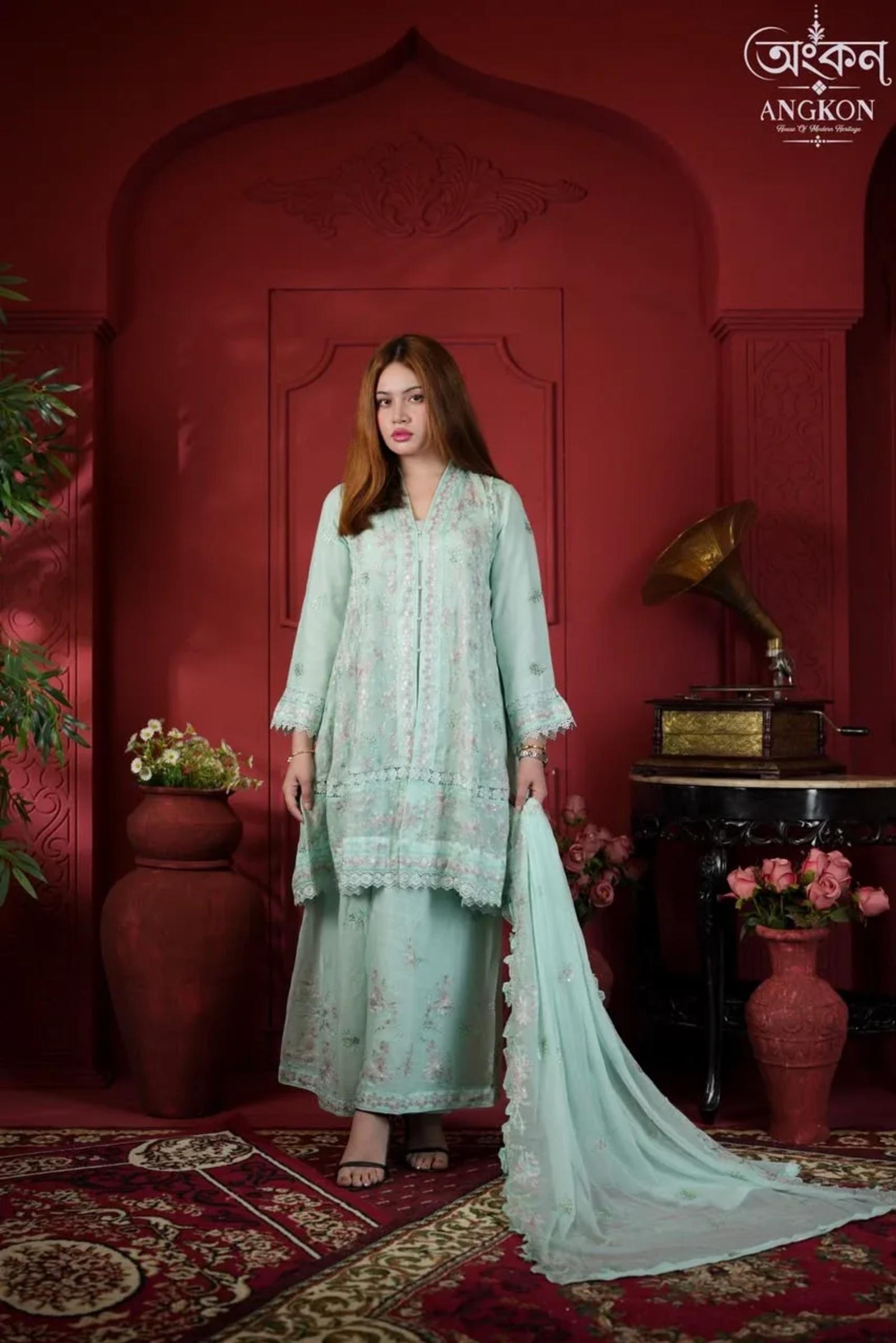 Mint Bloom – Floral Embroidered Suit
