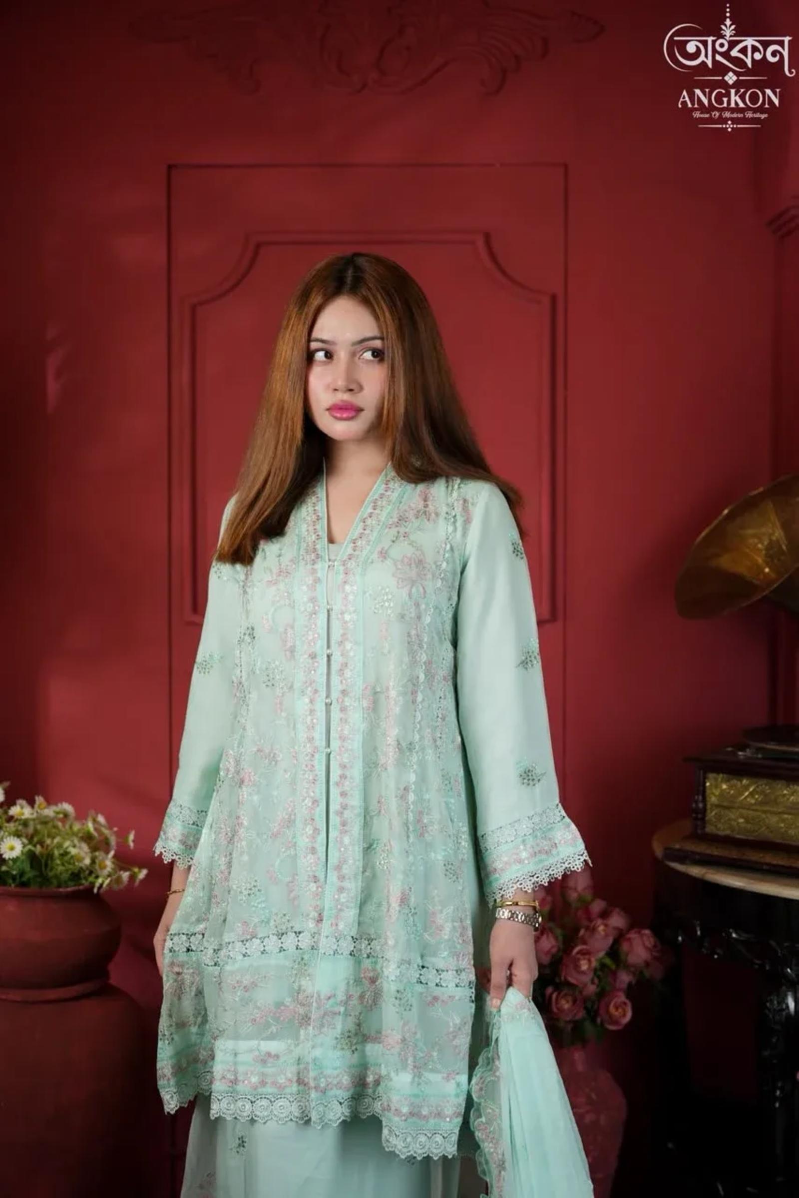 Mint Bloom – Floral Embroidered Suit