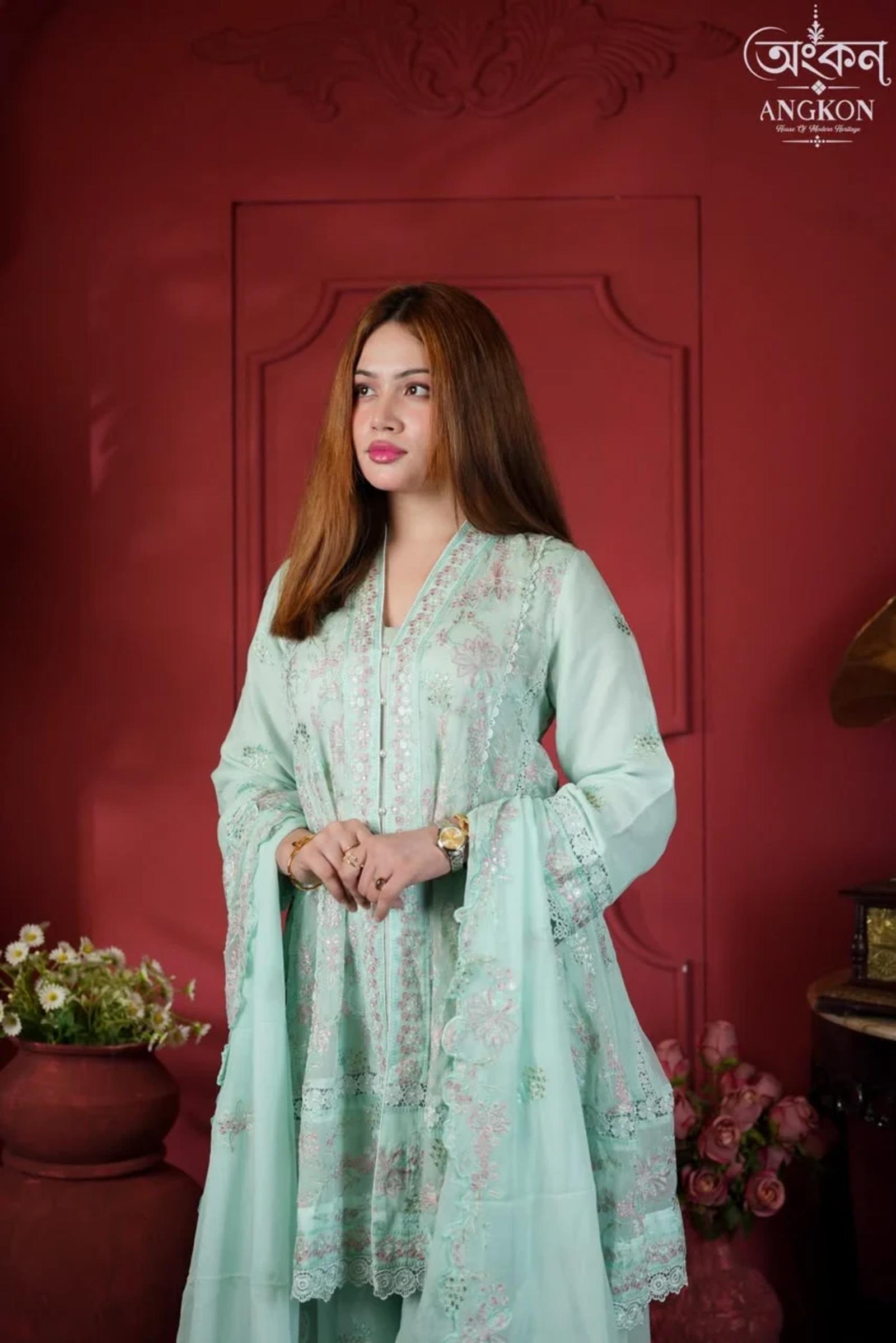 Mint Bloom – Floral Embroidered Suit