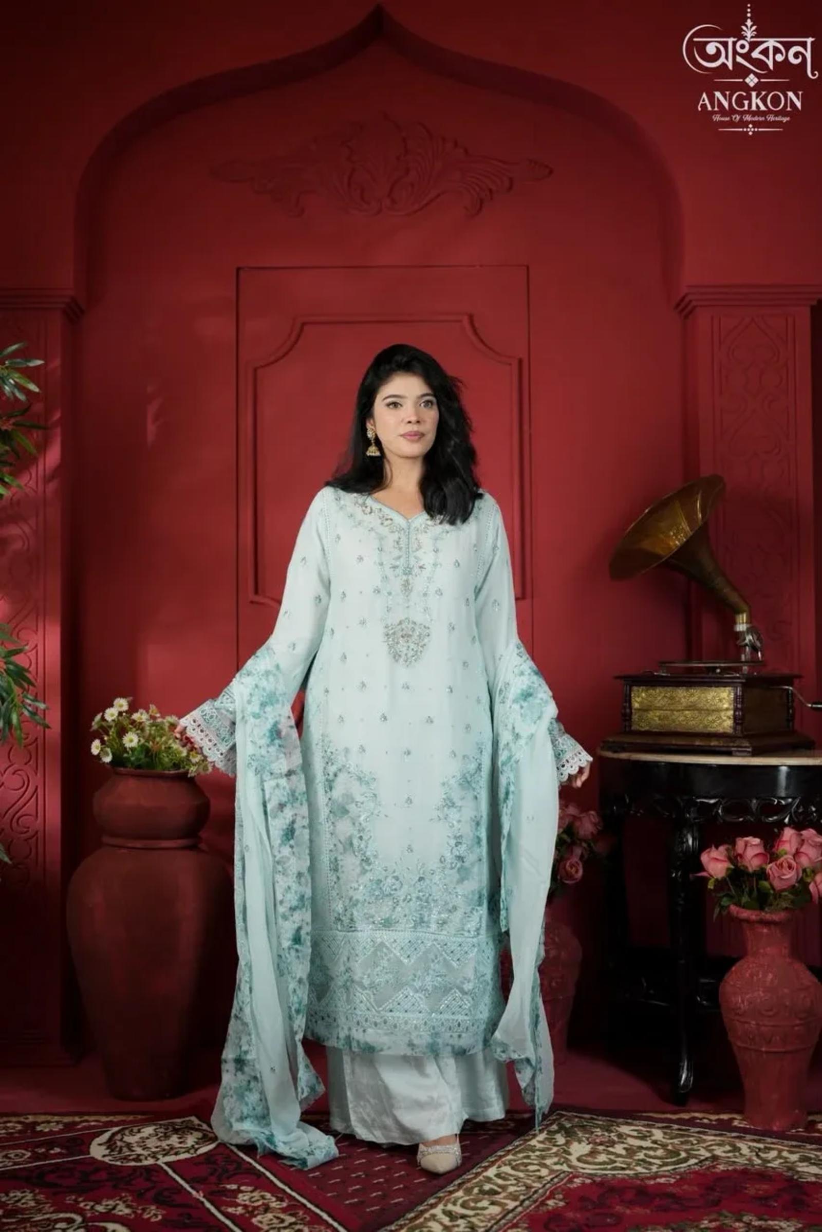 Shabnam – Dastaan | Icy Blue Embroidered Suit