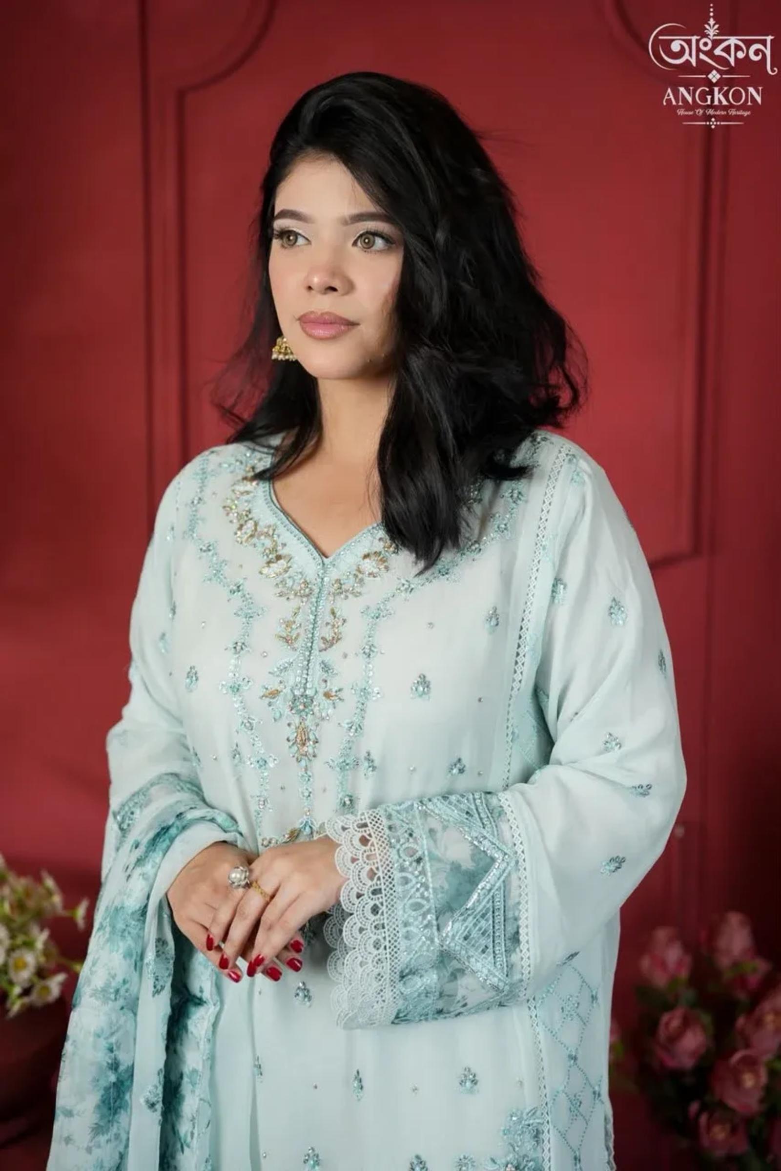 Shabnam – Dastaan | Icy Blue Embroidered Suit
