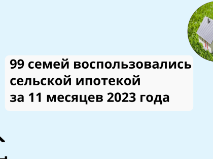 99 семей воспользовались сельской ипотекой за 11 месяцев 2023 года