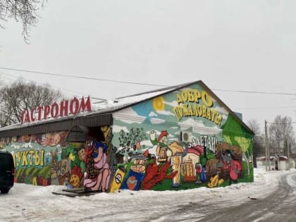 Фасады гастронома в новгородских Борках украсили яркие граффити