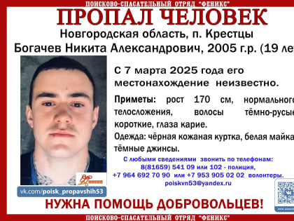 В Новгородской области идут поиски 19-летнего жителя посёлка Крестцы