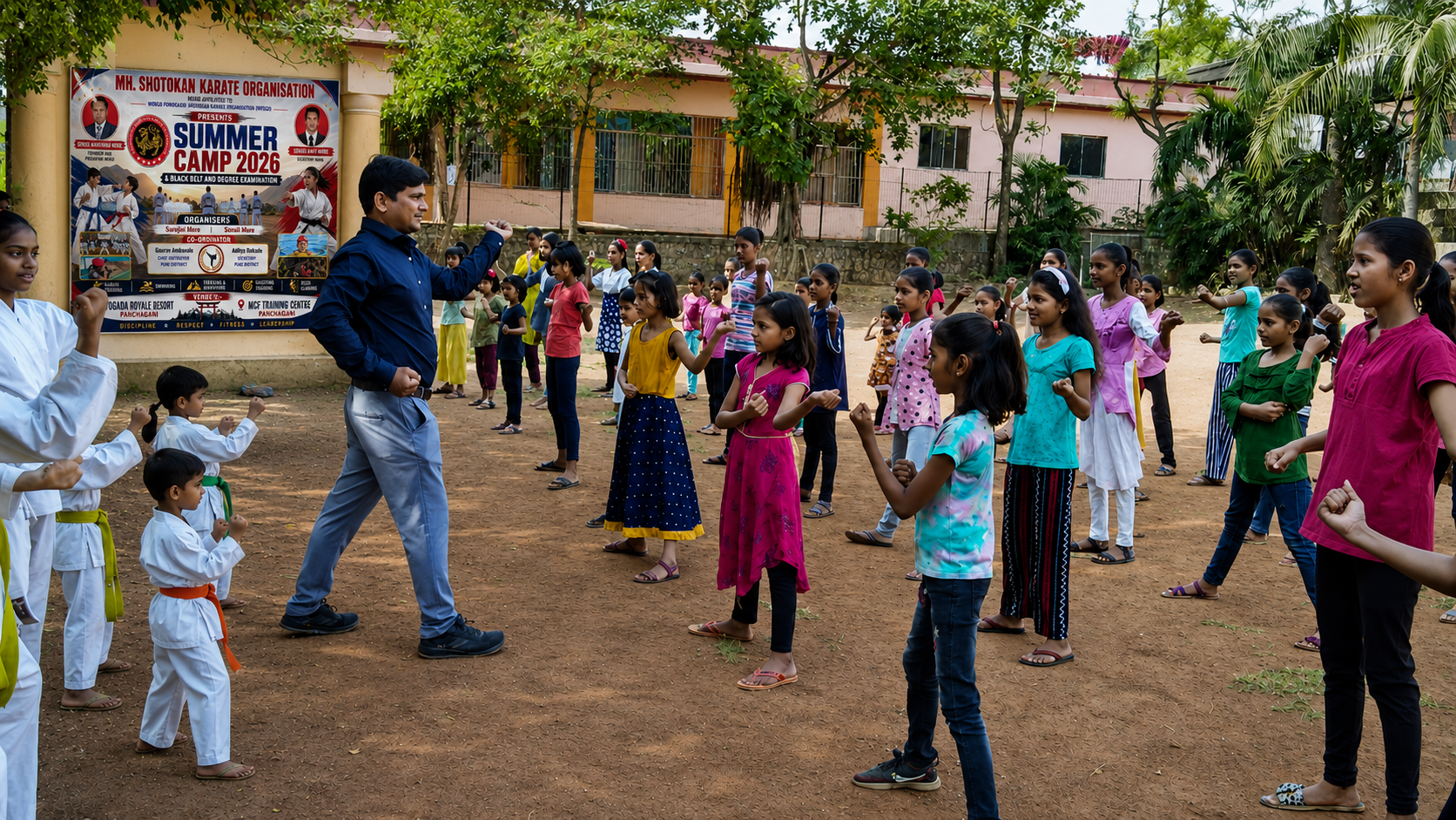 School girls participating in a realistic self-defense and safety training camp
