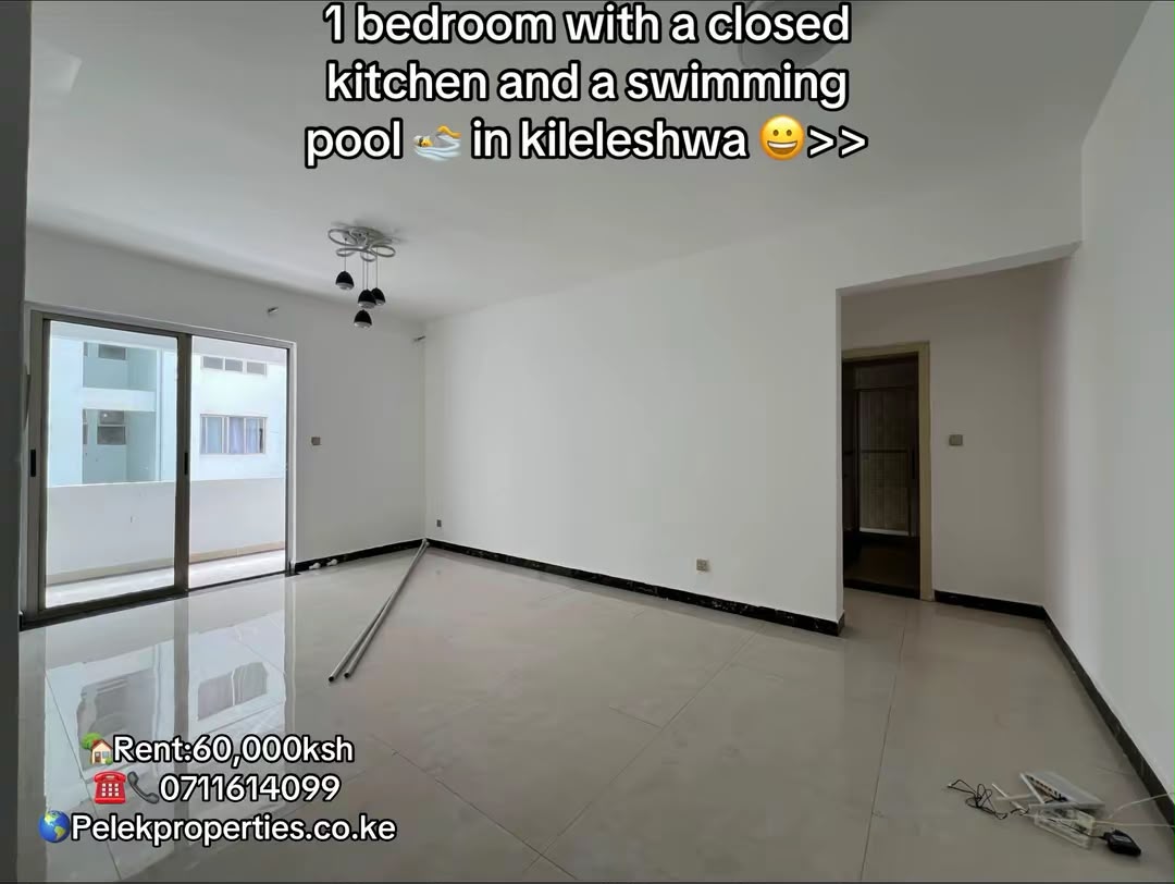 1 bedroom with a closed kitchen and a swimming pool in kileleshwa