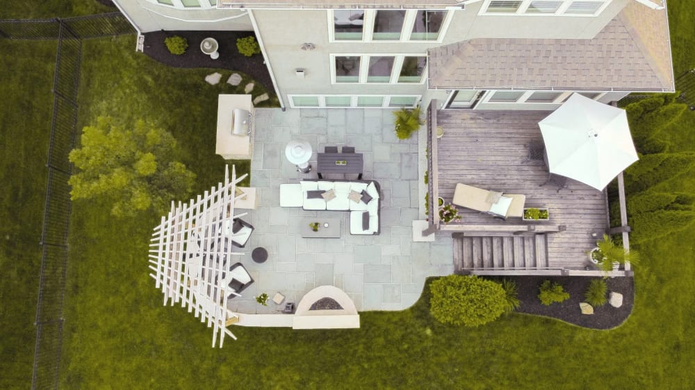 The finished Coppola hardscape, aerial view