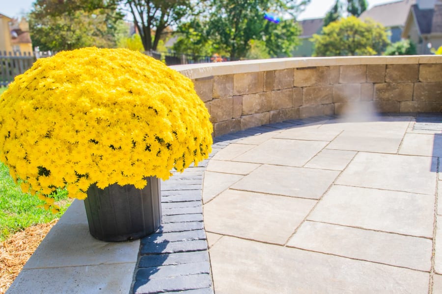 Curved stone seating wall