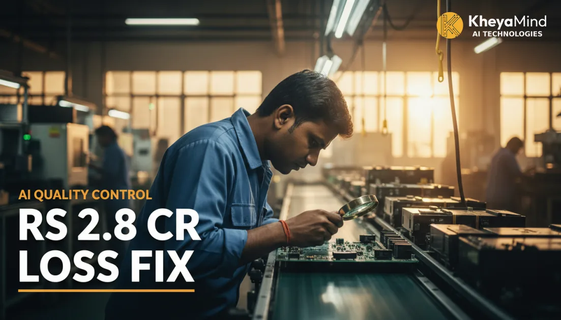 Indian factory floor worker monitoring a computer vision AI quality control system on a manufacturing production line in Pune