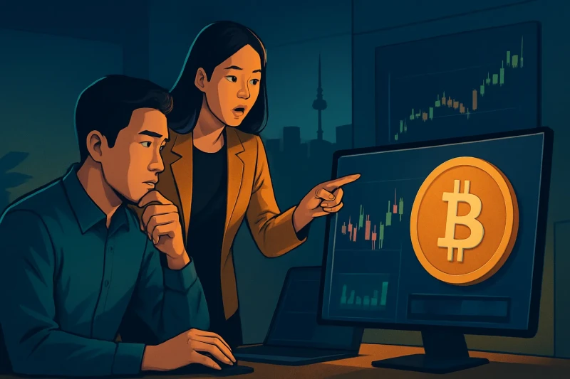 A trader analyzes Bitcoin trends in the Korean crypto market during a volume increase.